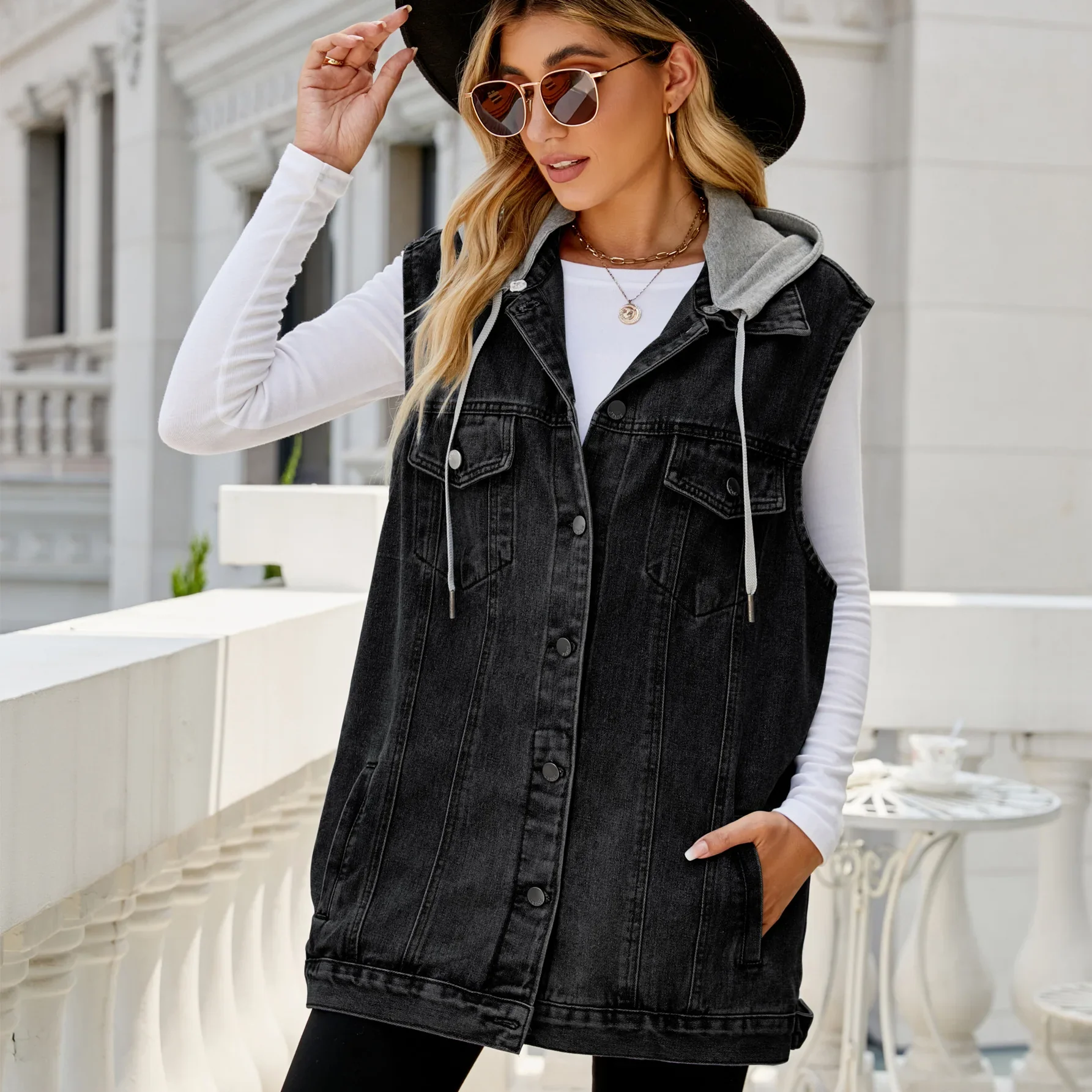 Avery Hooded Denim Vest - Image 6