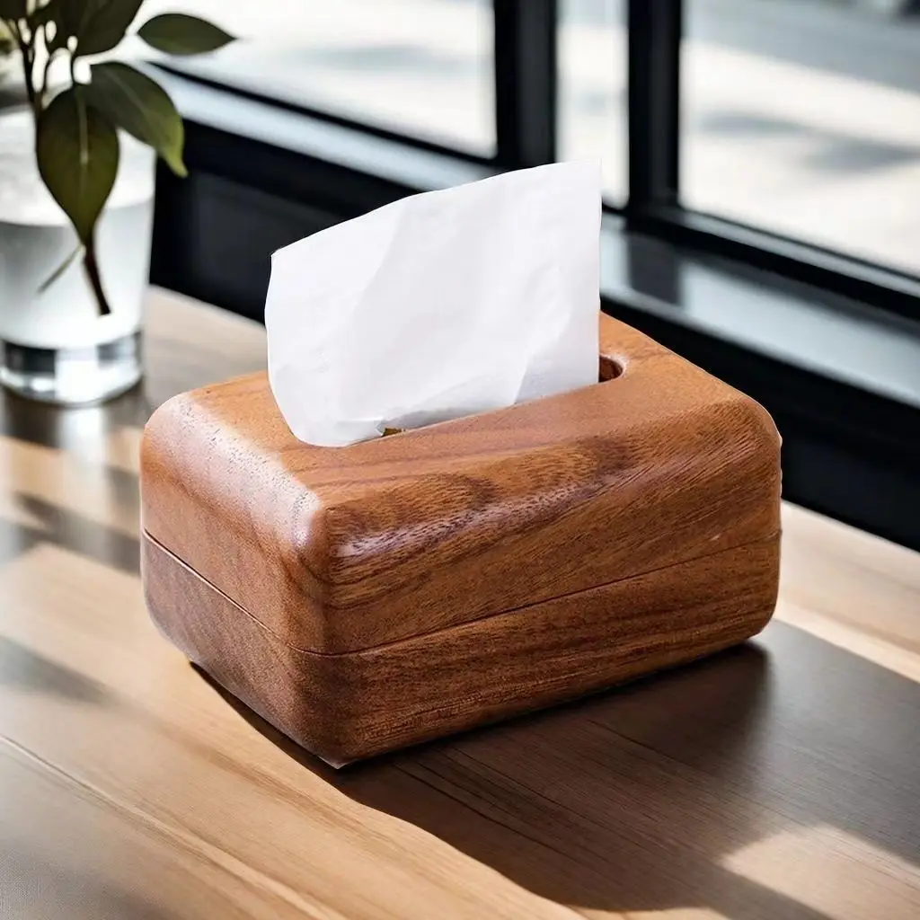 Walnut Mid Century Wooden Tissue Box - Image 5